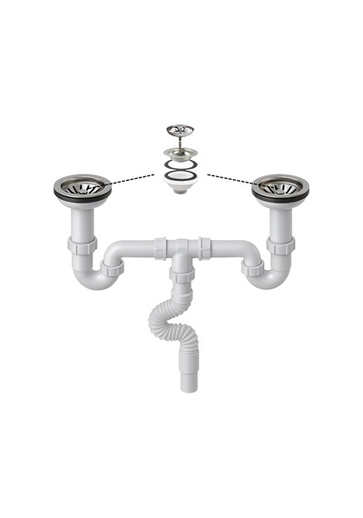 Tr Çöpmak Çiftli Lavabo Sifonu 11 Cm Koku Önleyici, Dayanıklı Banyo Ve Mutfak Gider Boru Bağlantı Seti