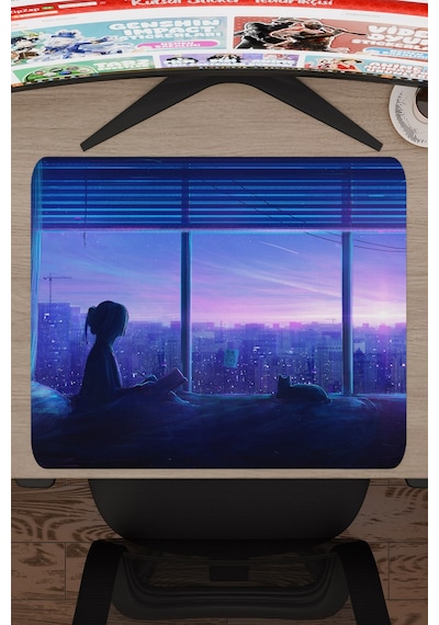 Dijital Kedili Kız V1 48x40 Xl Gaming Kauçuk Kaymaz Taban Mouse Pad Fare Altlığı