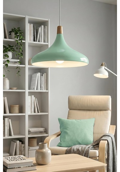 Nova Ahşap Sarkıt Avize, Bohem Tavan Lambası Ve Salon Oturma Odası Aydınlatması - Mint Yeşili - 35 Cm Modern Diğer
