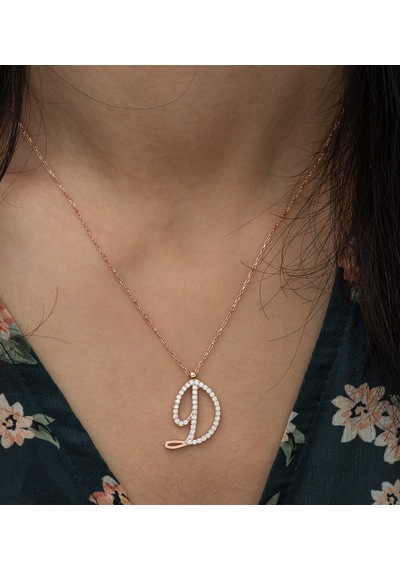 925 Ayar D Harfi Kolye Kadın Gümüş Kolye Rose Gold