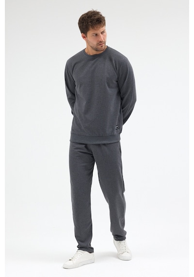 Mmetalic Antrasit Relaxed Fit Bisiklet Yaka Sweatshirt Düz Paça Erkek Eşofman Takımı Mtlce3847