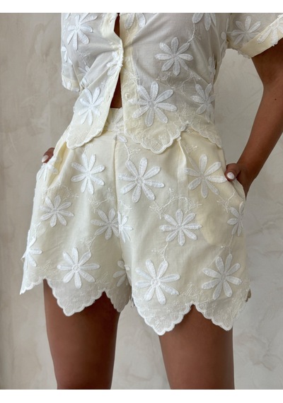 Verymoda D 2915 Nakışlı Şort D2915 Sarı