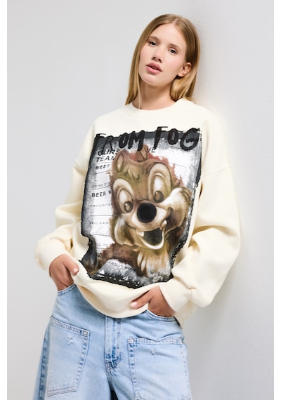 Itsbasic Kadın Ekru W5 Oversize Baskılı %100 Koton Organik Kumaş Sweatshirt