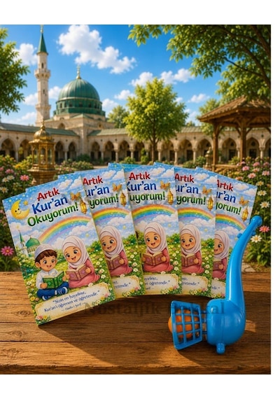 5 Set Kur'an Okuyorum Hediyesi Kur'an Kursu-hatim Töreni Hatırası Pipo Şeklinde Üflemeli Top Tebrik Kartı Hediyeli