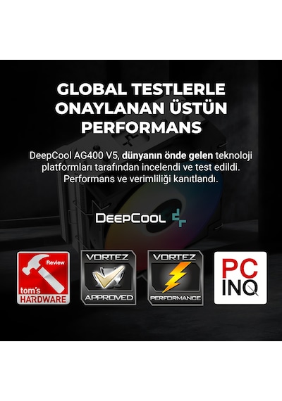 Deepcool Ag400 V5 Argb Black İşlemci Soğutucu, Amd Ve Intel Uyumlu, 120mm Kule Tipi Hava Soğutma, 12 Cm Hava Soğutucu, Tdp 220w, Siyah Siyah - Argb