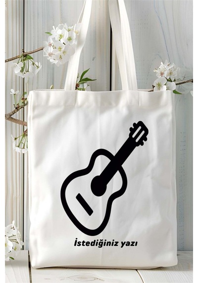 Art Hediye Klasik Gitar Baskılı Bez Çanta Kişiye Özel Model 5 Çok Renkli