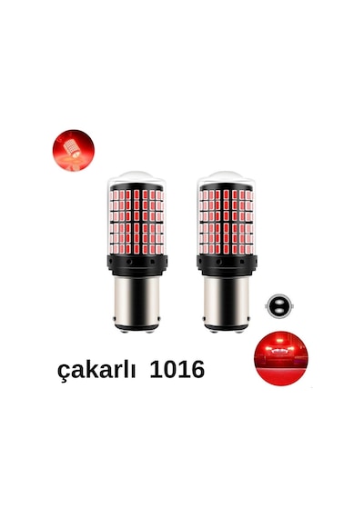 Carub Ampul 12v 1016 144 Led Şeffaf Oto Geri Vites Ampulü Fren Stop Lambası Düz Çakarlı Kırmızı Br0404051
