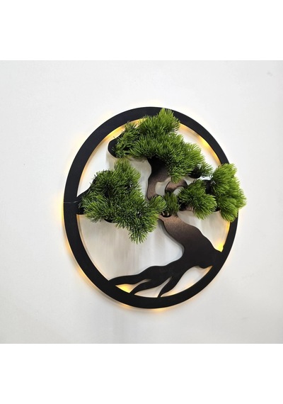 Led Işıklı Ve Yeşil Bonsai Ağaç Tablo 40cm