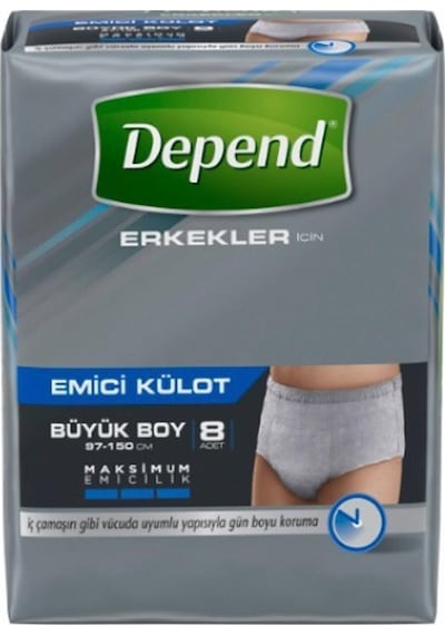Depend Erkekler Için Emici Külot Hasta Bezi Büyük Boy 8'Li
