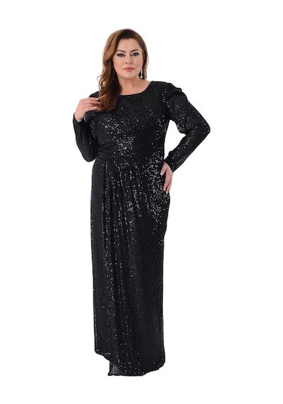 Lilas Xxl Kadın Büyük Beden Full Pul Payet İşlemeli Uzun Abiye Elbise 2482 Siyah Siyah