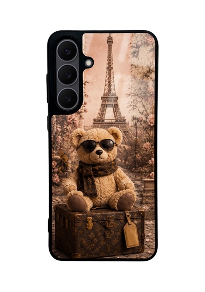 Samsung Uyumlu  S25 Fe Paris Teddy Voyage Tasarımlı Glossy Telefon Kılıfı Krem