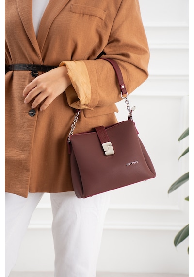 Just Polo Kadın Polo Kumaş Jp Gümüş Logolu Şık El Ve Omuz Çantası Shoulder Bag Ebat: 23 X 18 Cm Bordo