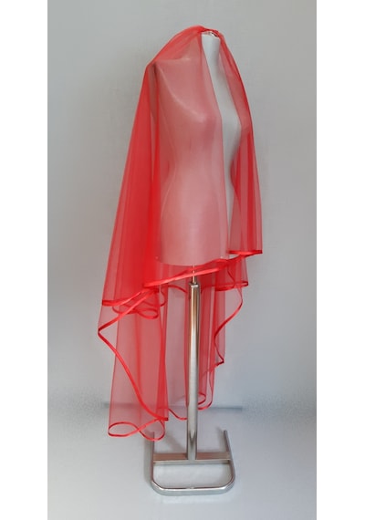 Suzanna Moda Kırmızı Uzun Hayal Tül 1.50cm Boy Saten Biyeli 2 Kat Kına Duvağı