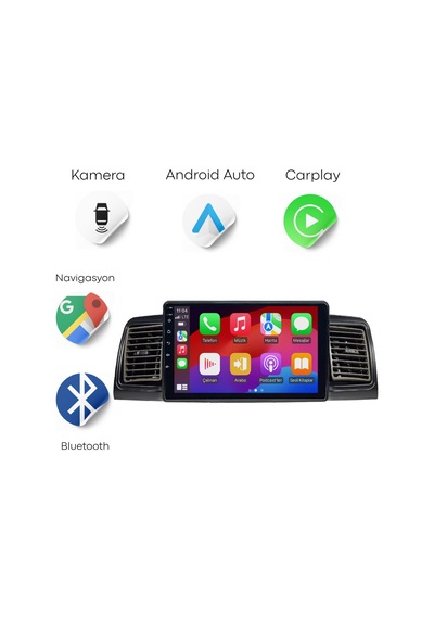 Toyota Corolla Android Multimedya Sistemi 2002-2006 4gb Ram, 64gb Hafıza, Bluetooth, Carplay & Android Auto Kamera  9"