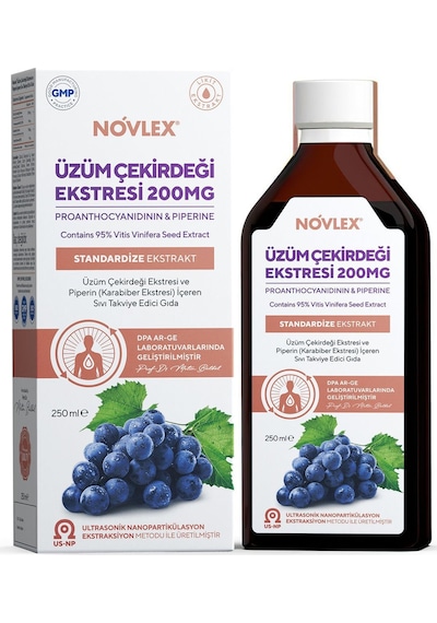 Novlex Üzüm Çekirdeği Eki ve Piperin Takviye Edici Gıda 250 ML