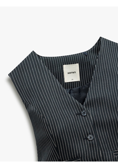 Koton Slim Fit V Yaka Kolsuz Düğmeli Takım Yeleği Lacivert Çizgili 5sak20015ew Lacivert Çizgili Lacivert