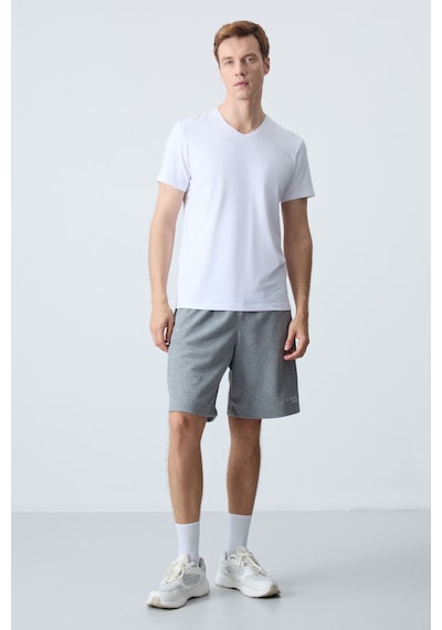 Air Jones Tommy Life Gri Melanj Pamuklu Kalın Yumuşak Dokulu Standart Fit Basic Erkek Şort - 81276 GRI MELANJ