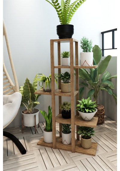 Lotus Atlantik Çam Ahşap 5 Katlı Çiçeklik, Saksılık, Çiçek Standı, Dekoratif Raf-çok Amaçlı Kullanım Çam - 630451522 Çam