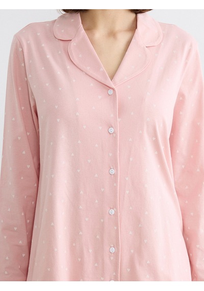 Lcw Dream Pembe Gömlek Yaka Kalp Baskılı Kadın Pijama Takımı