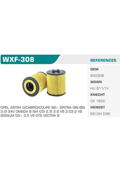 WINKEL WXF-308 Yağ Filtresi Astra G Vectra B C Omega B 1.8 16V 2.5 V6 3.0 V6 Eco