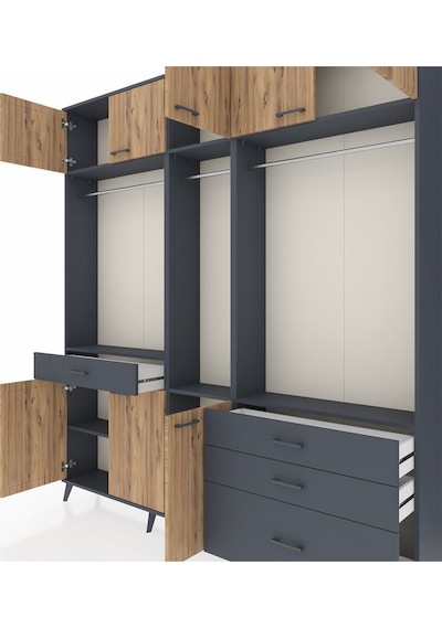 Arges Dolap 8 Raflı 4 Çekmeceli 3 Askılı 220x30x243 Antrasit-çam/antrasit Atlas Çam/antrasıt