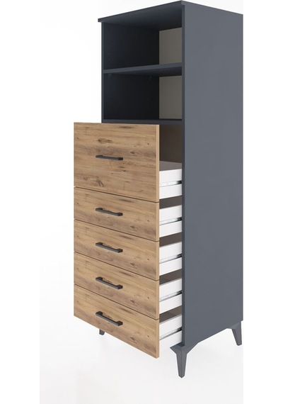 Hyperion Dolap 2 Raflı 5 Çekmeceli 60x44x163 Antrasit-çam Antrasit Hyperion Dolap 2 Raflı 5 Çekmeceli 60x44x163 Antrasit-çam Antrasit