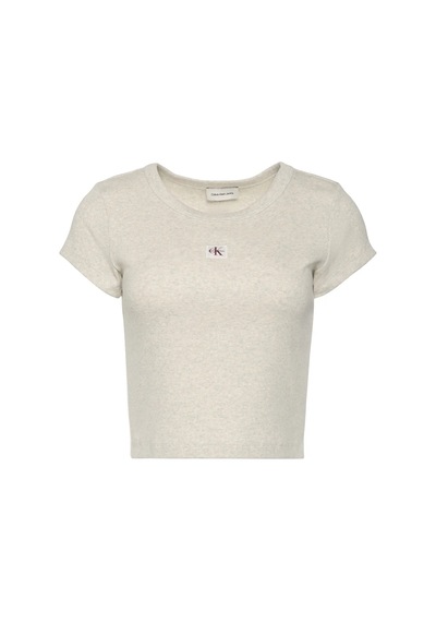 Calvin Klein A- Woven Label 2x2 Rıb Baby Tee Gri Kadın T-shirt