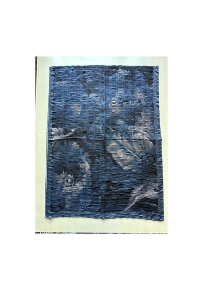 Müslüm, Floral Yaprak Desenli Bürümcük Şal Zarif, Kaymaz, Terletmez Ve Rahat Kullanım 75 X 200 Cm Krem-Lacivert