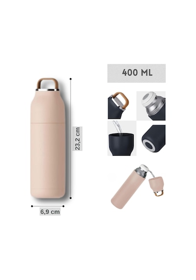Paslanmaz Çelik Bardak Kapaklı, Tutacaklı, Mat Gövdeli Termos 400 Ml Pembe