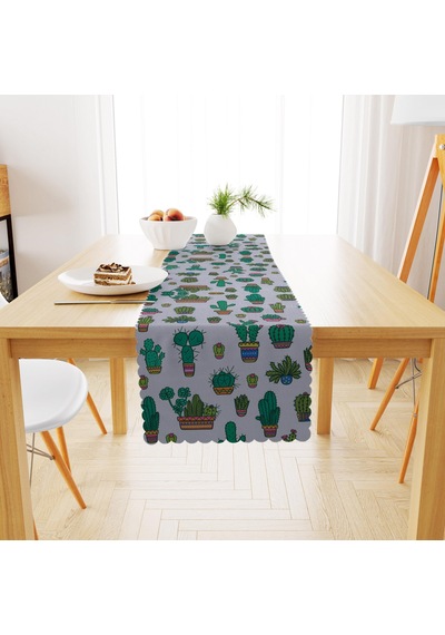 Küçük Çoklu Kaktüs Desenli Dijital Baskılı Petek Dokuma Runner 40x140