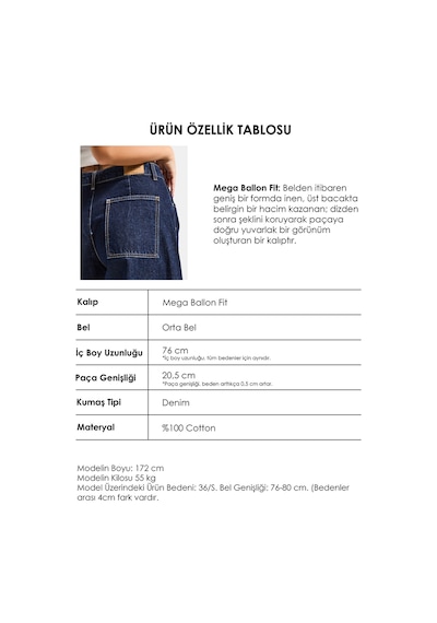 Itsbasic Kadın İndigo Selvedge 7s6-50 Mega Balon Fit %100 Koton Denim Jean