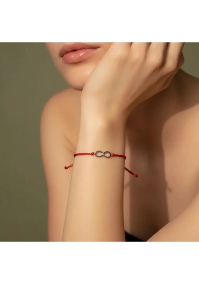G&a Jewels - Sonsuzluk - 925 Ayar Gümüş 0.01ct Pırlanta Taşlı Kırmızı İpli Bileklik Gümüş - Kırmızı
