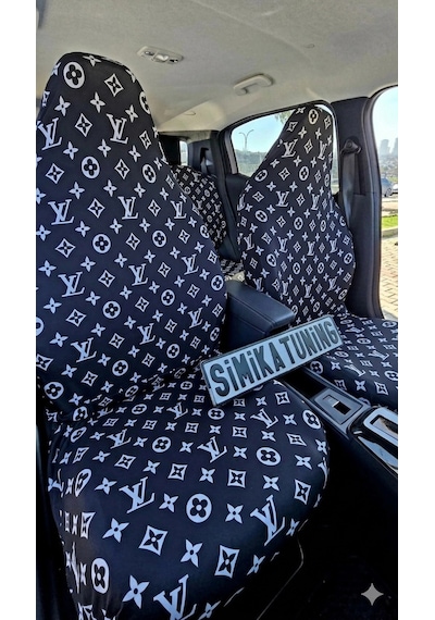 Lv Siyah Beyaz Desenli Otomobil Servis Kılıfı Ön Ve Arka 4parça Takım 1.kalite Likrali Yıkanabilir 1 Takım