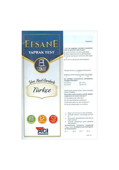 Açı 8. Sınıf Türkçe Efsane Yaprak Test