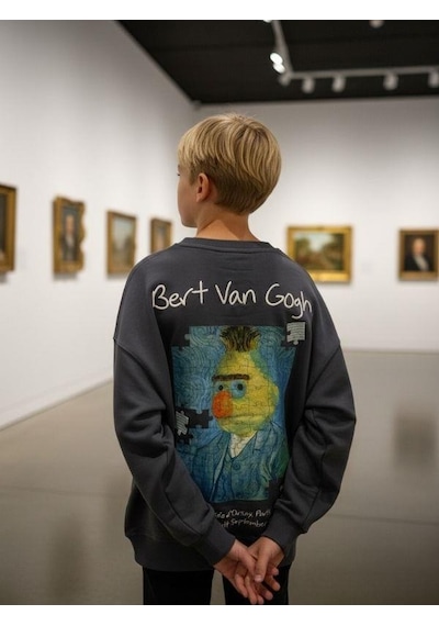 Zekids Erkek Çocuk Van Gogh Baskılı Tasarım Sweatshirt-16624 Füme