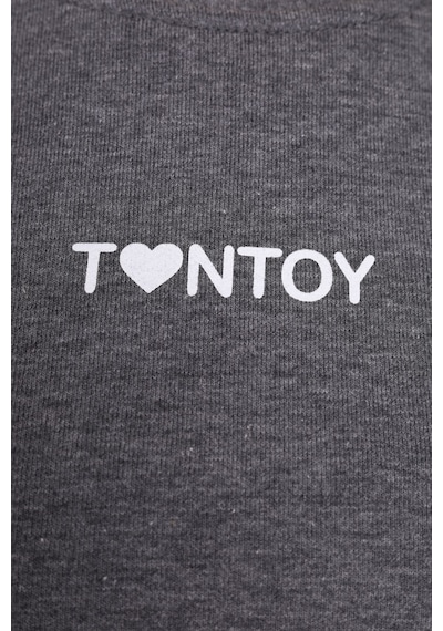 Toontoy Kız Çocuk Baskılı Oversize Bisiklet Yaka Uzun Kollu Elbise - Antrasit