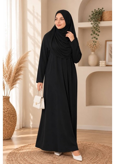 Öners Tek Parça Boydan Namaz Elbisesi Siyah Siyah