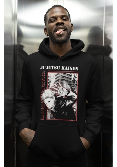 Sevbano Tasarım Jujutsu Kaisen Baskılı Unisex Oversize Anime Karakter Hoo Siyah