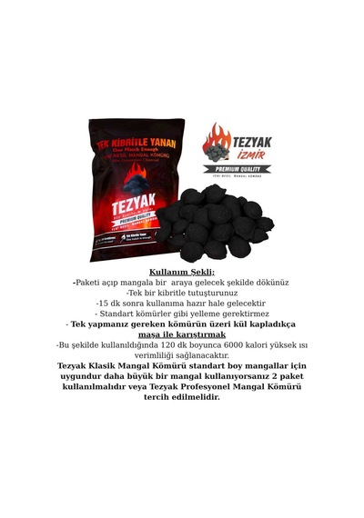 Mix Tek Kibritle Yanan Yeni Nesil Mangal Kömürü 2 Kg Tezyakizmir