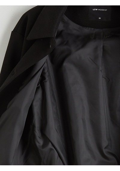 Lcw Modest Siyah Gömlek Yaka Oversize Kadın Kaşe Kaban