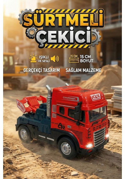Sürtmeli Die-cast Çekici Kamyon Oyuncağı - 15 Cm Işıklı Sesli Çocuk Model Araba