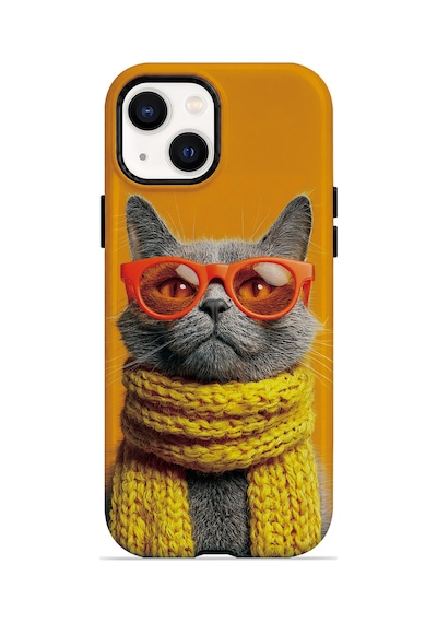 Velvoria Valestra Sari Atkılı Kedi Apple iPhone Uyumlu 14 Darbe Korumalı Kılıf Valestra Select - Sari Atkılı Kedi