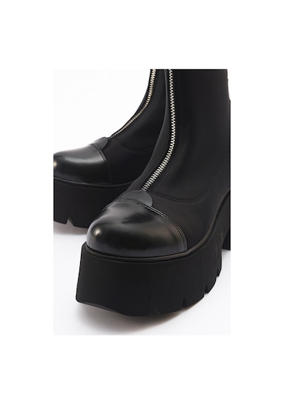 Luvishoes Luvi Shoes Bray Siyah Rugan Scuba Kalın Taban Kadın Bot Sıyah Rugan