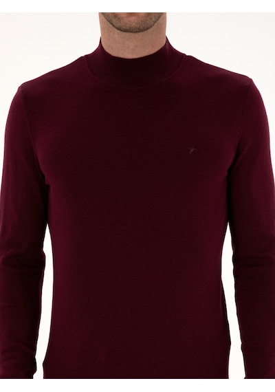 Cacharel Bordo Slim Fit Pamuk Karışımlı Yarım Balıkçı Yaka Triko Kazak Kırmızı