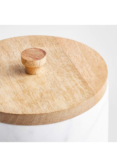 Crate & Barrel Ahşap Kapaklı Orta Boy Beyaz Mermer Kutu Saklama Kapları Çok Renkli