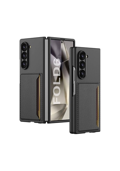 Galaxy Uyumlu Z Fold 6 Karbonfiber Arka Yüzey Kartlıklı Z-kart Kıpta Sert Kılıf