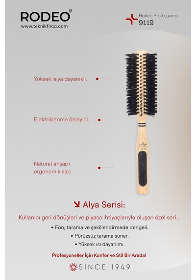 Rodeo 9119 Saç Fırçası Fön, Tarama, Şekillendirme - Isıya Dayanıklı, Elektriklenme Önleyici