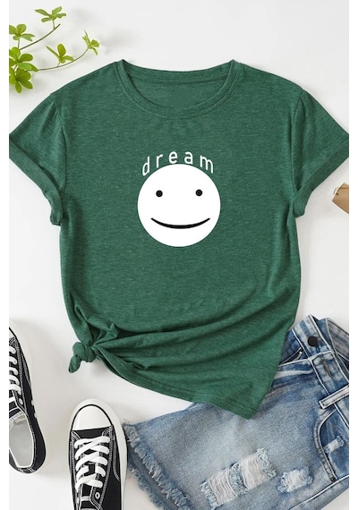 Unisex Dream Baskılı T-shirt Yeşil