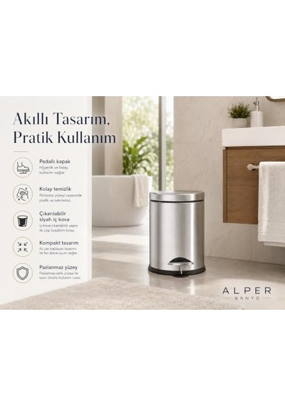 Krom 5 Lt Micro Pedallı Çöp Kovası