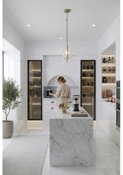 Lüks High Gloss Mutfak Dolabı & Kahve Köşesi Mdf Gövde, Led Aydınlatmalı, 6 Çekmeceli 190x230 Beyaz Lüks High Gloss Mutfak Dolabı & Kahve Köşesi Mdf Gövde, Led Aydınlatmalı, 6 Çekmeceli 190x230 Beyaz